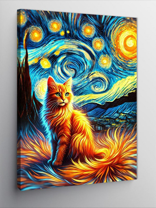 Kanvas Tablo Van Gogh Tarzı Kedi