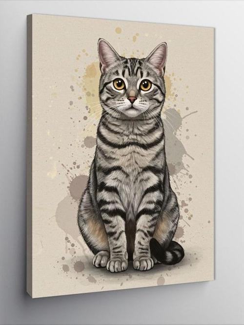 Kanvas Tablo Sevimli Kedi Çizimi