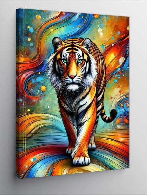 Kanvas Tablo Renkli Kaplan Çizimi