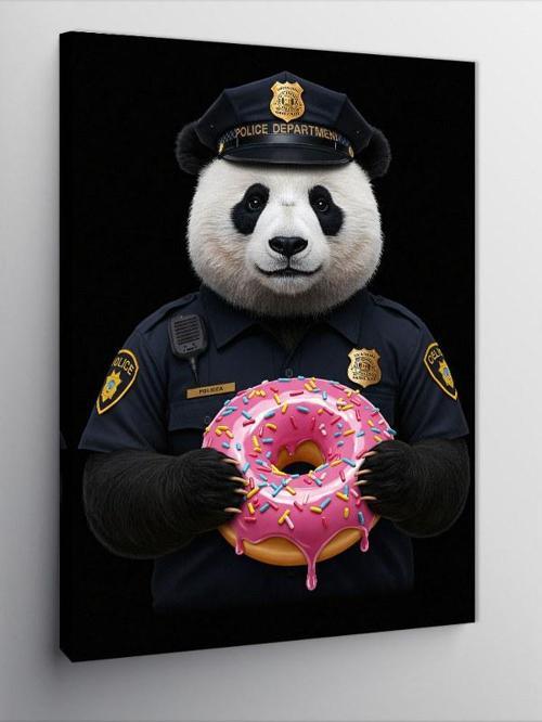 Kanvas Tablo Polis Pandası Ve Donut