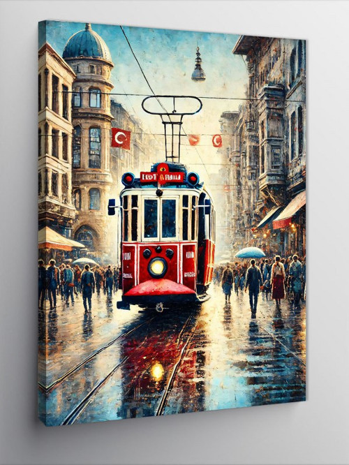 Kanvas Tablo Yağmurda İstanbul Tramvayı