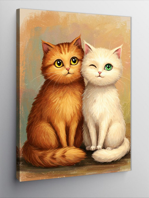 Kanvas Tablo Sarı Ve Beyaz Kedi