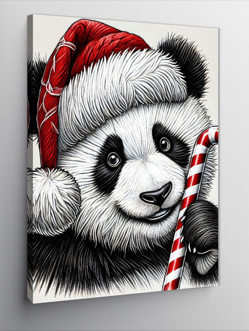 Kanvas Tablo Noel Şapkalı Panda