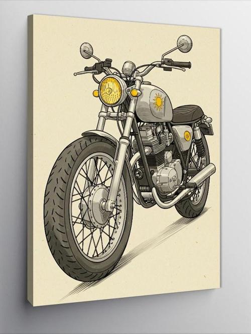 Kanvas Tablo Klasik Motosiklet Çizimi