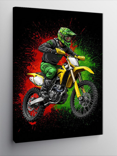 Kanvas Tablo Motokros Motoru Ve Yeşil Sürücü