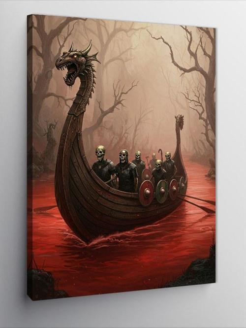 Kanvas Tablo Kızıl Nehirde Viking Gemisi