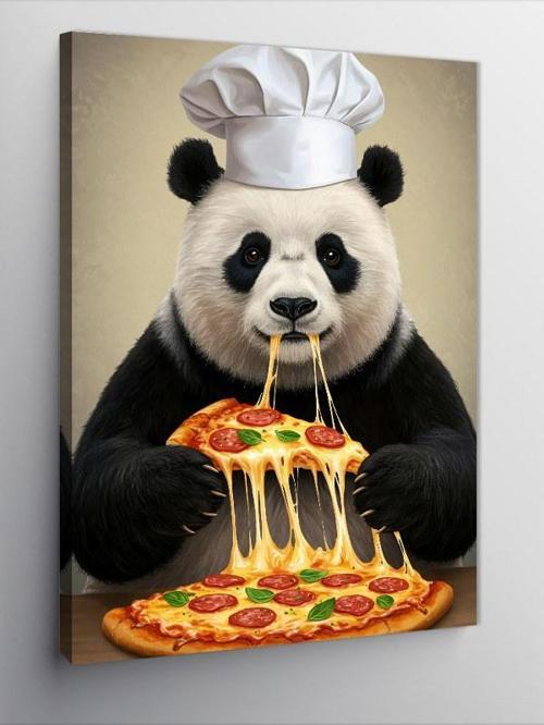 Kanvas Tablo Pizza Yiyen Panda Şef