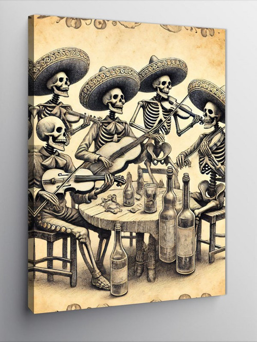 Kanvas Tablo İskelet Mariachi Grubu