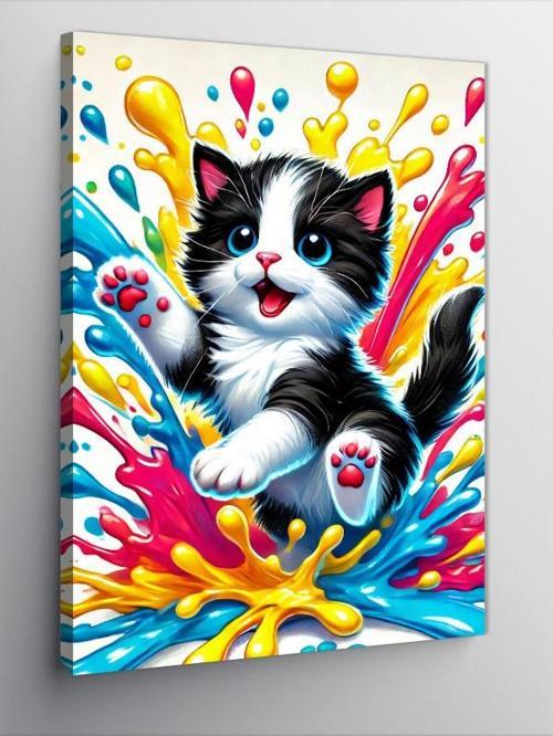 Kanvas Tablo Renkli Kedi Pati Çizimi