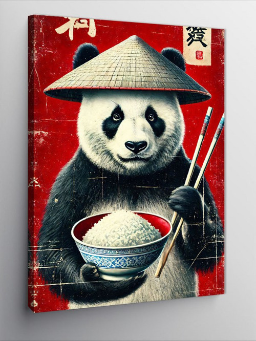 Kanvas Tablo Panda Ve Çubuklarla Pilav
