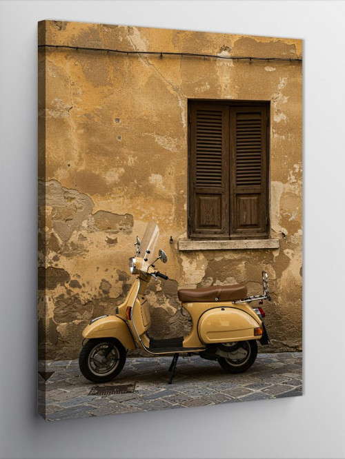 Kanvas Tablo Eski Pencere Ve Scooter