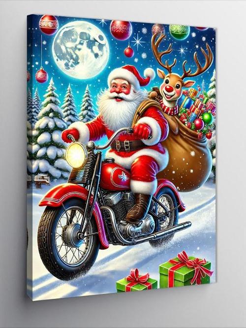 Kanvas Tablo Noel Baba Motorsiklet Üzerinde
