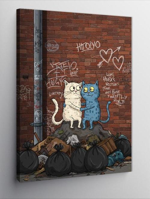 Kanvas Tablo Çöp Kenarında Graffiti Kediler