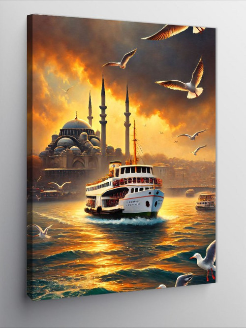 Kanvas Tablo İstanbul Ve Gün Batımı Vapuru