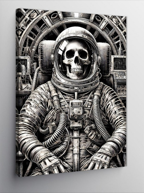 Kanvas Tablo Uzay Kıyafeti Ve Astronot Kafatası