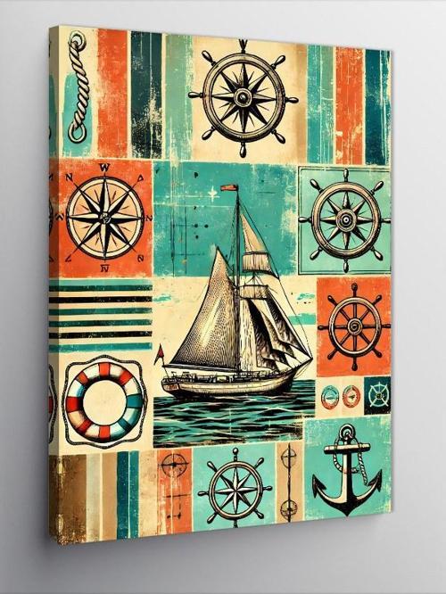 Kanvas Tablo Denizcilik Temalı Patchwork