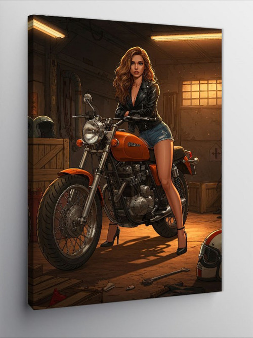 Kanvas Tablo Motosiklet Süren Kadın