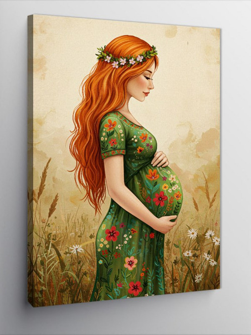 Kanvas Tablo Çiçekli Hamile Kadın