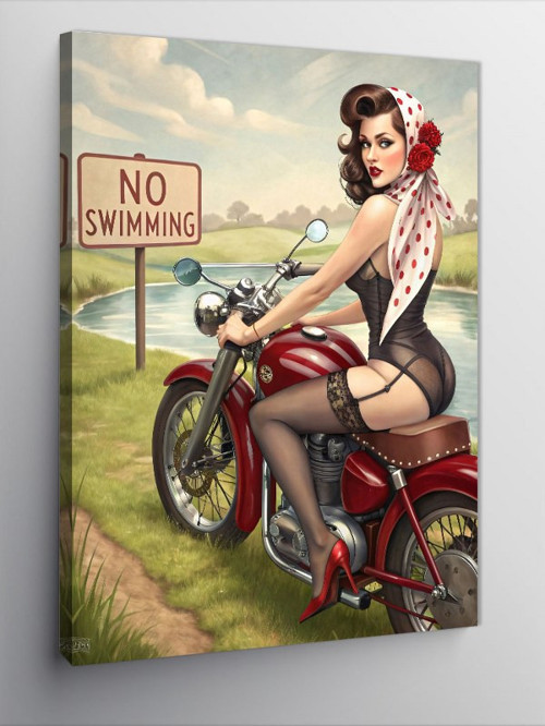Kanvas Tablo Motosiklette Retro Kadın