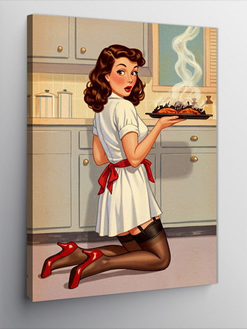 Kanvas Tablo Retro Kadın Ve Yemek