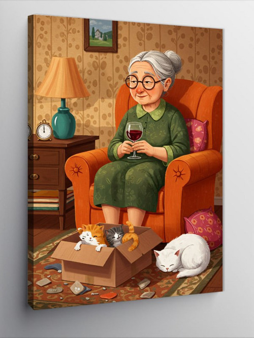Kanvas Tablo Yaşlı Kadın Ve Kedi