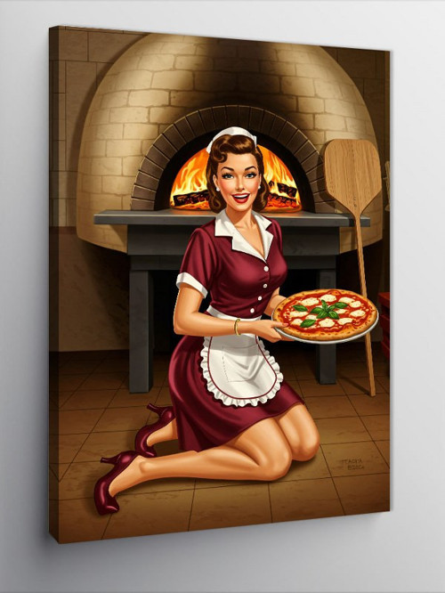 Kanvas Tablo Pizza Yaparken Şef Kadın