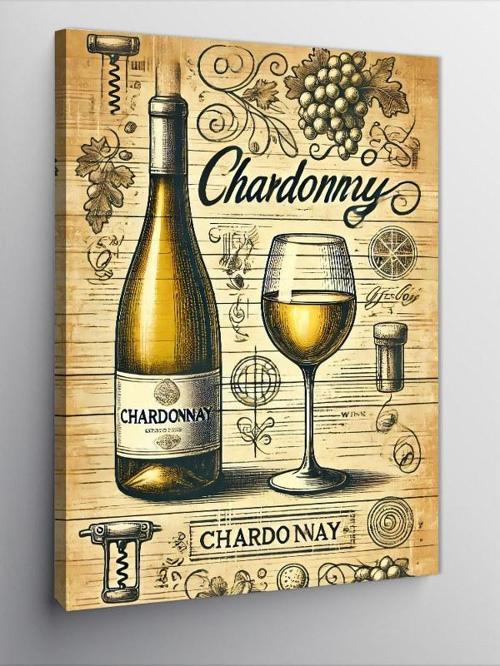 Kanvas Tablo Şarap Ve Kadeh İllüstrasyonu