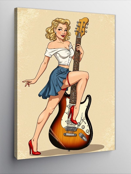 Kanvas Tablo Retro Kadın Ve Gitar
