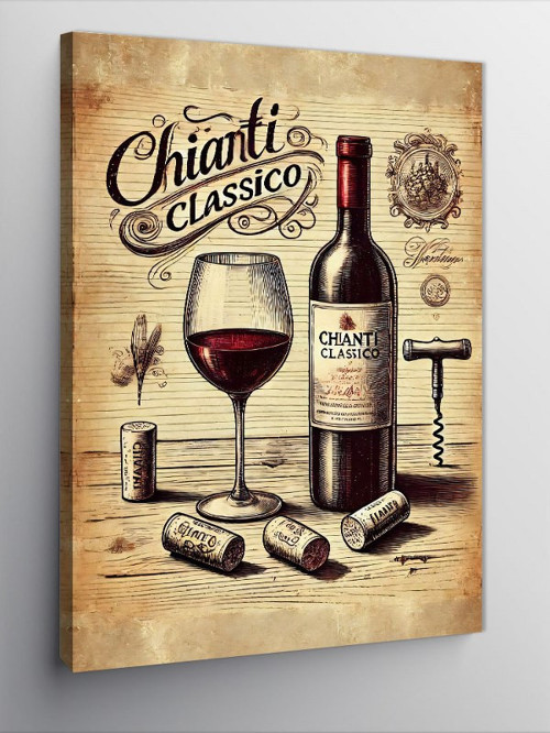 Kanvas Tablo Chianti Şarap İllüstrasyonu