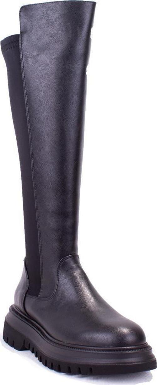 DZA07-12531043 Siyah Günlük Streçli Düz Topuk Kadın Çizme