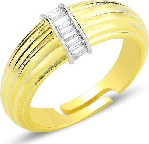 Gümüş altın yaldızlı baget kesim zirkon taşlı ayarlamalı sarmal yüzük [barcode]