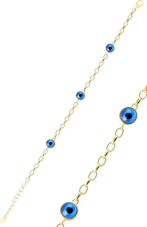 Gümüş altın yaldızlı çift taraflı 7 mm cam göz nazarlı bileklik [barcode]