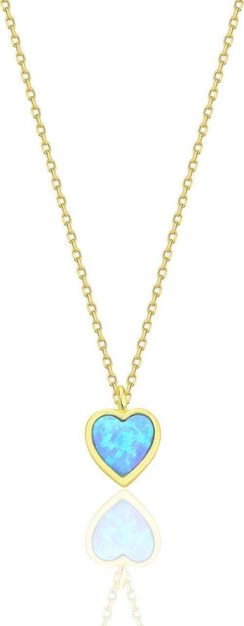 Gümüş altın yaldızlı mavi opal taşlı kalp kolye [barcode]