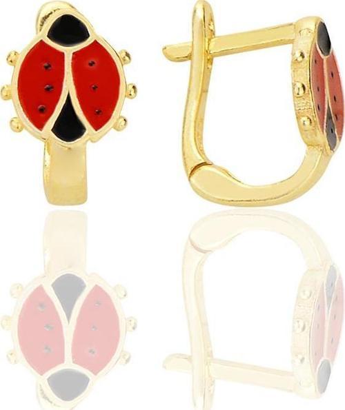 Gümüş altın yaldızlı mineli uğur böceği çocuk küpesi [barcode]