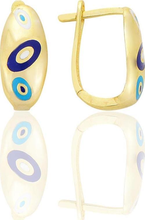 Gümüş altın yaldızlı nazar mineli fortuna j küpe [barcode]