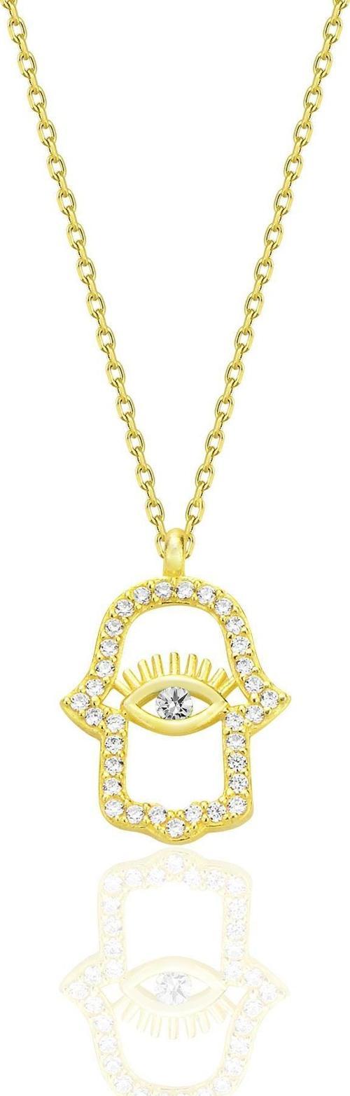 Gümüş altın yaldızlı zirkon taşlı koruyucu hamsa el kolye [barcode]