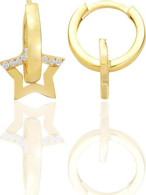 Gümüş altın yaldızlı zirkon taşlı yıldız halka küpe [barcode]