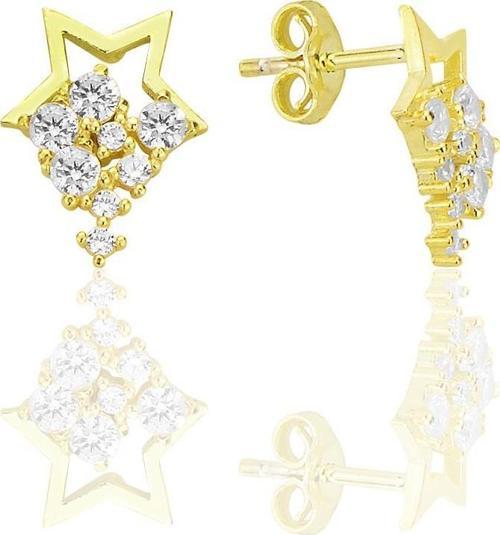 Gümüş altın yaldızlı zirkon taşlı yıldız yağmuru küpe [barcode]