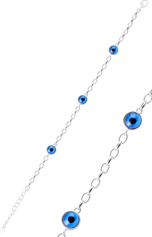 Gümüş rodyumlu çift taraflı 7 mm cam göz nazarlı bileklik [barcode]