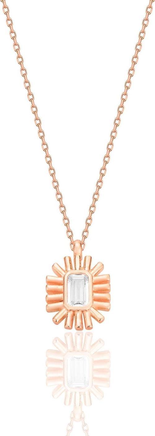 Gümüş rose baget kesim zirkon taşlı güneş ışığı kolye  [barcode]