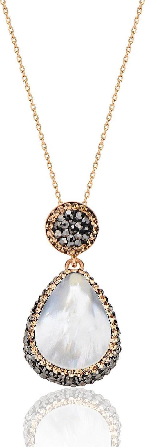 Gümüş rose inci ve zirkon taş ile bezenmiş damla modeli kolye [barcode]