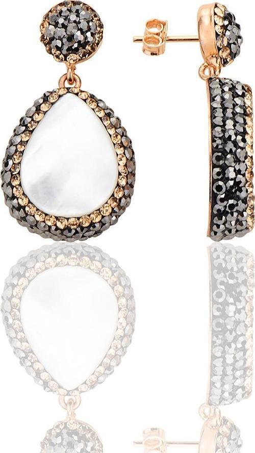 Gümüş rose inci ve zirkon taş ile bezenmiş damla modeli küpe [barcode]