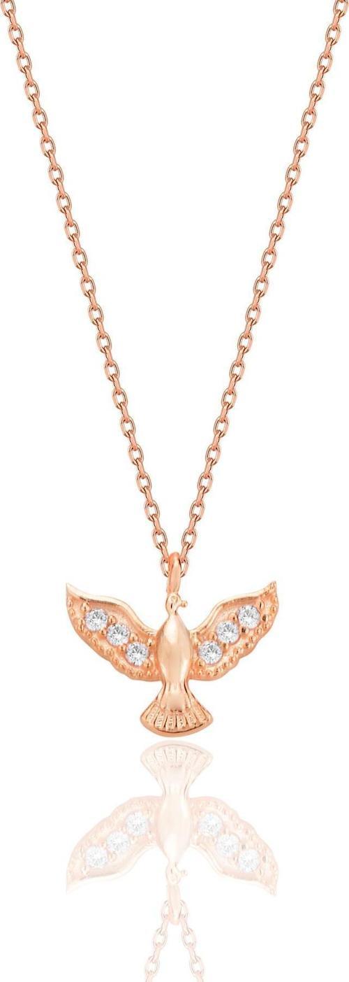 Gümüş rose zirkon taşlı anka kuşu kolye [barcode]