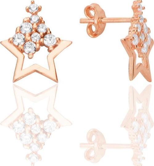 Gümüş rose zirkon taşlı ışıltılı yıldız küpe [barcode]