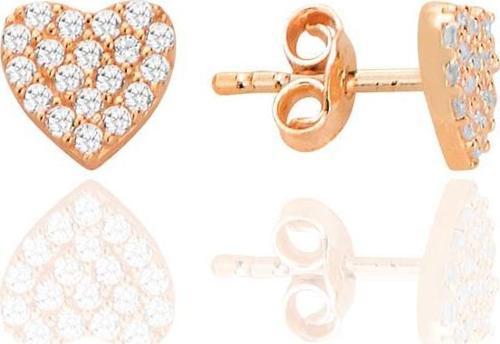 Gümüş rose zirkon taşlı kalp küpe [barcode]