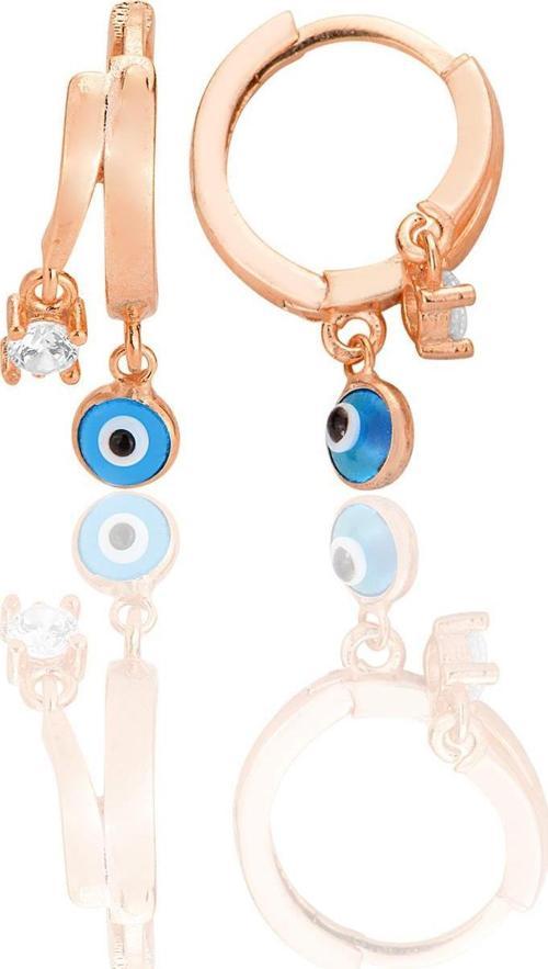 Gümüş rose zirkon taşlı nazarlı halka küpe [barcode]