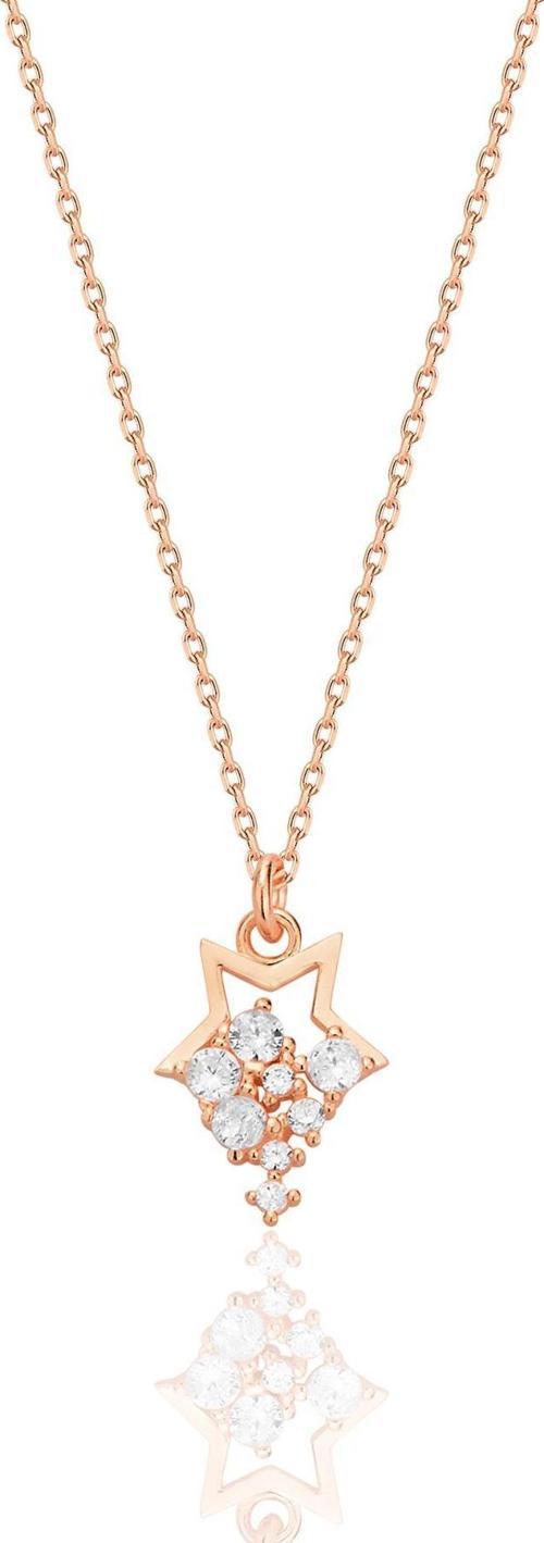 Gümüş rose zirkon taşlı yıldız yağmuru kolye [barcode]