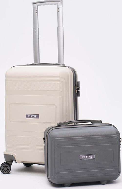 Premium Polipropilen Kırılmaz 2'li Valiz Seti Kabin Boy ve Makyaj 2'li Set Bej - Antrasit V305