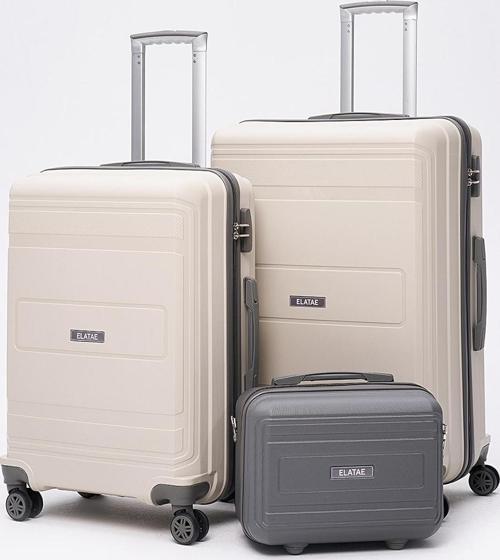 Premium Poliropilen Kırılmaz 3'lü Valiz Seti Büyük - Orta Boy ve Makyaj Bej - Antrasit V305