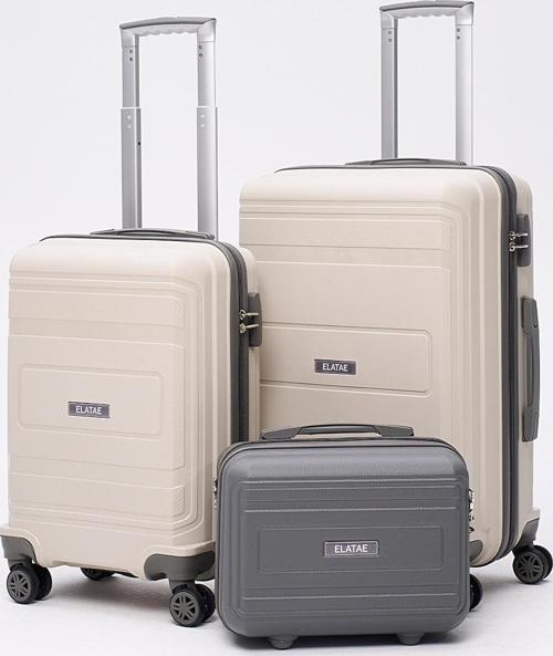 Premium Poliropilen Kırılmaz 3'lü Valiz Seti Orta - Kabin Boy ve Makyaj Bej - Antrasit V305